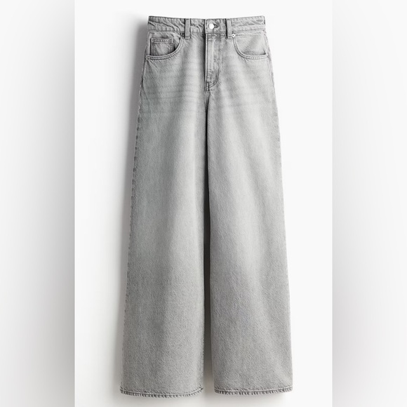 H&M Wide Large High Waist Divided Wide Leg Gray Wash Denim Jeans Size 18 New - Picture 2 of 11